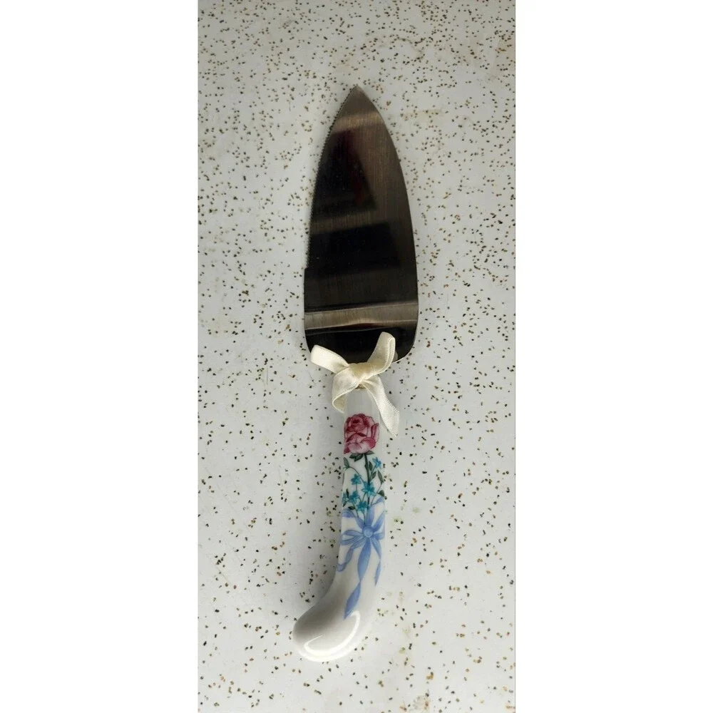 Sheffield Pie Server Floral Ceramic Handle Stainless Slicer Pink Blue Flowers